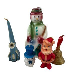 5 Christmas Novelty Candles Gurley Santa Claus Church Snowman Bell Vintage
